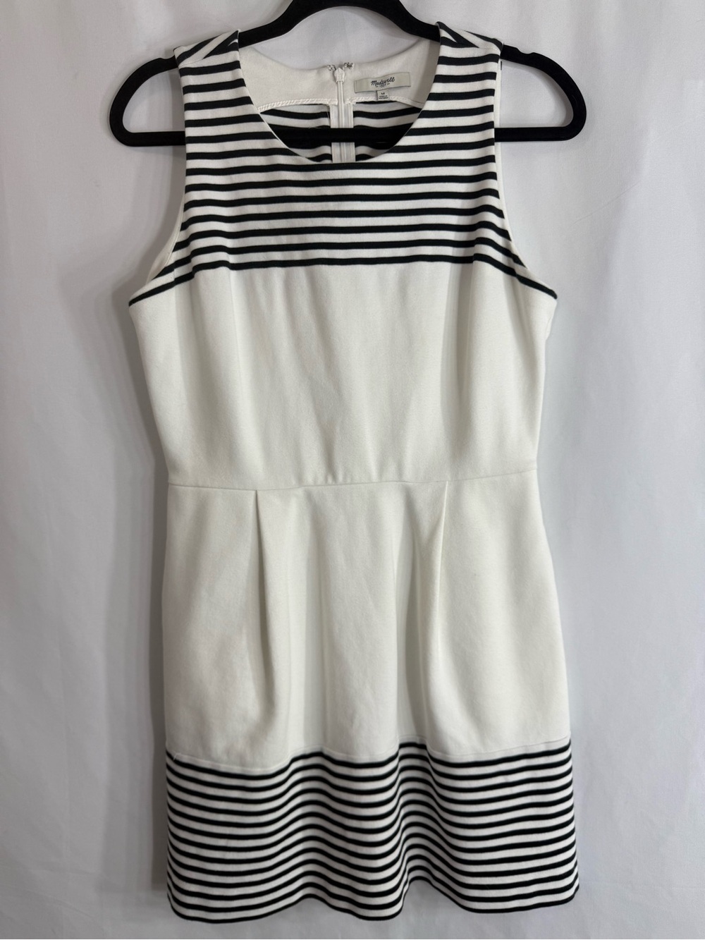 Madewell Black & White Striped Fit & Flare Dress Sleeveless Pockets, size M